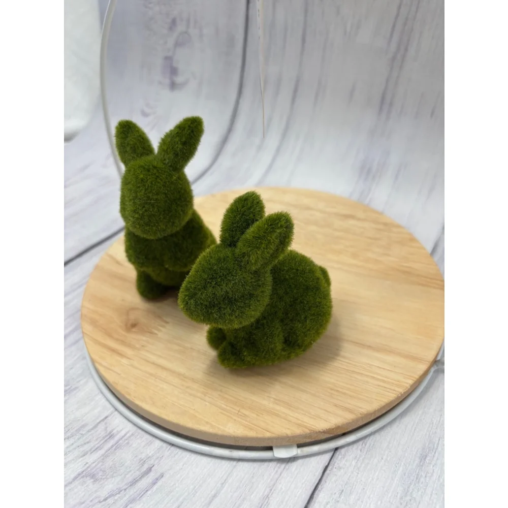 Easter bunny ear wire tray with two small mass green bunnies